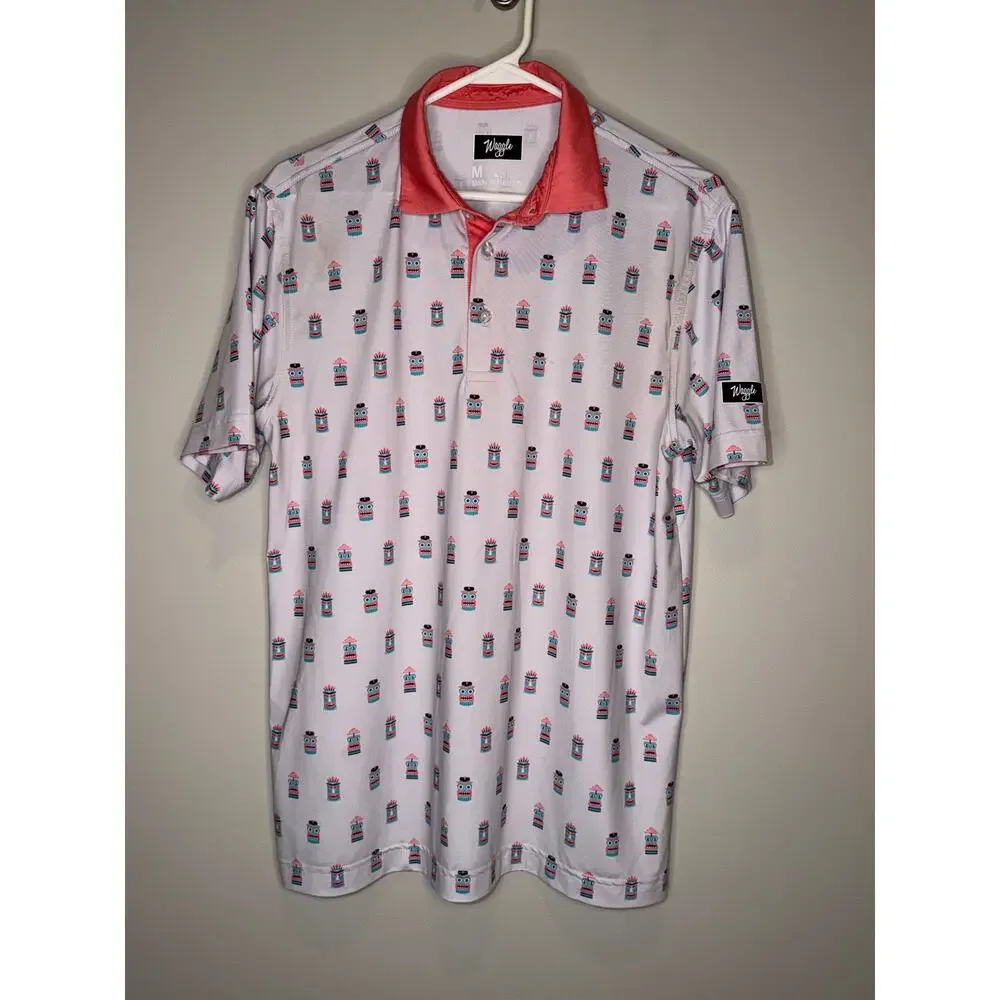 Waggle Tiki Head Golf Polo Lavender Pink Medium - Picture 2 of 8